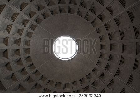 Rome, Italy - September 13, 2017: The Dome Of The Pantheon As Seen From Inside The Pantheon. Indoor 