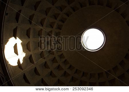 Rome, Italy - September 13, 2017: The Dome Of The Pantheon As Seen From Inside The Pantheon. Indoor 