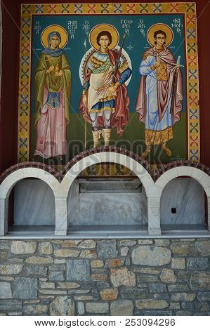 Orthodox Church Of Konstantinos On Its Main Facade Where These Beautiful Paintings Were Found. Archi