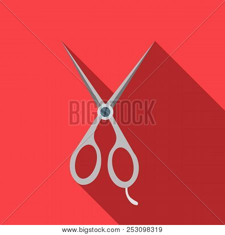 Steel Scisors Icon In Flat Style On A Red Background