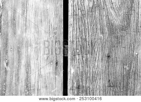 Wooden Floor Of Old Style Thai House Close Up Showing Its Beautiful Pattern, Black And White Abstrac