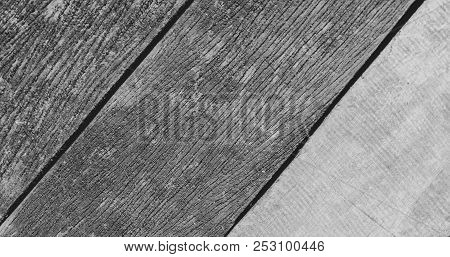 Wooden Floor Of Old Style Thai House Close Up Showing Its Beautiful Pattern, Black And White Abstrac