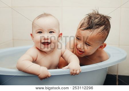 Children, Brother And Sister In The Bathroom