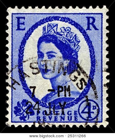 UK-เซอร์กา 1952:A แสตมป์ที่พิมพ์ในสหราชอาณาจักรแสดงรูปของ Elizabeth II (Elizabeth Alexandra Mar