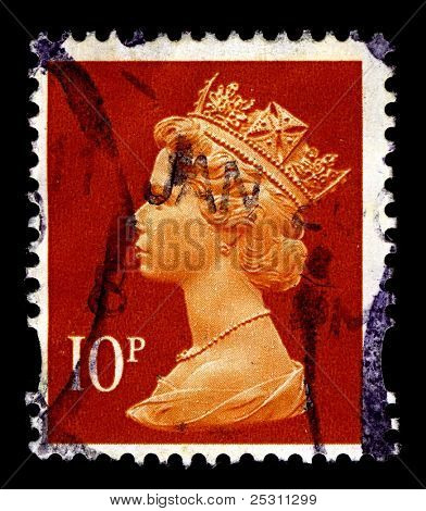 UK-เซอร์กา 1971:A แสตมป์ที่พิมพ์ในสหราชอาณาจักรแสดงรูปของ Elizabeth II (Elizabeth Alexandra Mar