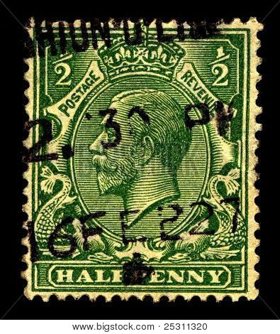 UK-ok 1912:A znaczek wydrukowany w Wielkiej Brytanii pokazuje obraz George v (George Frederick Ernest Alb
