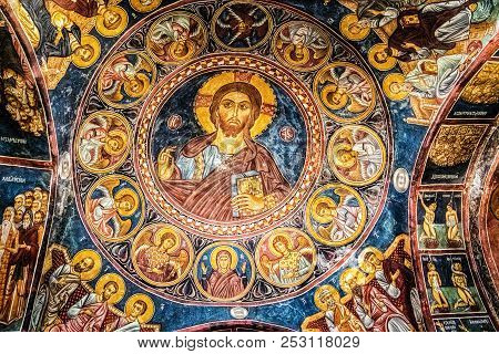Vouni, Cyprus, May 18, 2016 - Ceiling Painting In Monastery Of Lampadistis In Cyprus