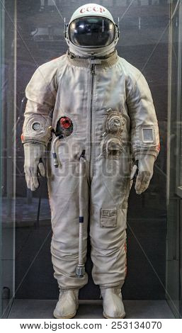 Kaluga, Russia, September 17, 2017: Russian astronaut spacesuit in Kaluga space museum