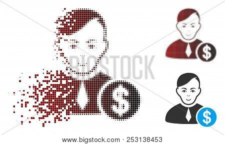 Vector Commercial Loyer Icon In Fractured, Pixelated Halftone And Undamaged Whole Variants. Disinteg