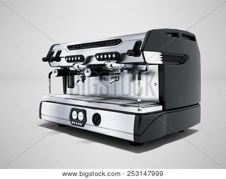 Modern Metal Professional Coffee Machine For Two Cups In The Coffee Shop Front View 3d Rendering On 