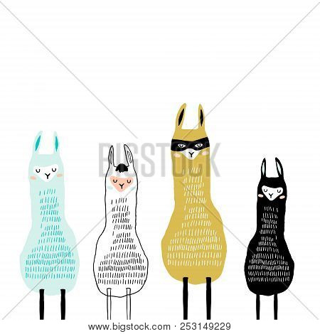 Creative Llamas Pprint . Ready Design For Nursery, Kids Apparel,poster, Postcard. Vector Illustratio