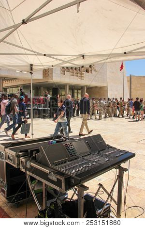 Valletta, Malta - May 2018: Professional Sound Mix At Repetition Of Police Orchestra Parade In Valle