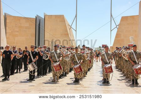 Valletta, Malta - May 2018: Police Orchestra Parade In Valletta City Centre