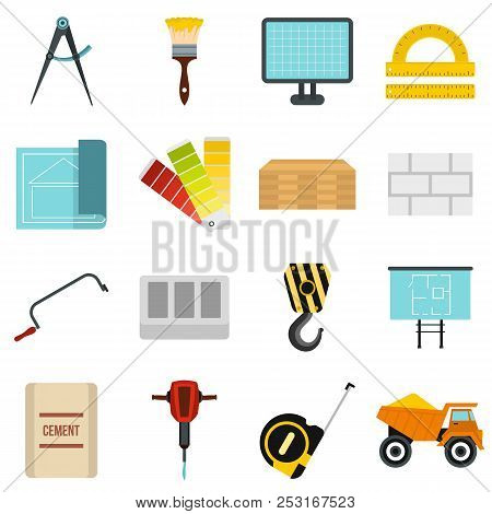 Flat Construction Icons Set. Universal Construction Icons To Use For Web And Mobile Ui, Set Of Basic
