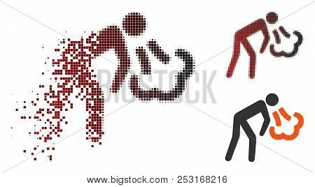 Vector Vomiting Icon In Sparkle, Pixelated Halftone And Undamaged Entire Variants. Disintegration Ef
