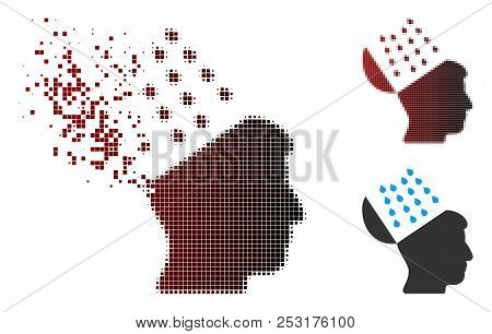 Vector Brain Shower Icon In Sparkle, Dotted Halftone And Undamaged Whole Versions. Disintegration Ef
