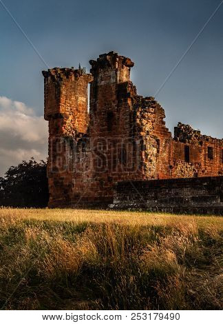 Gorgeous Moody Shot Of The Corner Portion And Surrounding Wall Of Penrith Castle At Sunset In Cumbri