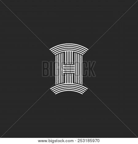 Initials Hi Letters Logo Monogram, Linear Original Emblem For T-shirt Print, Ih Logotype Design Temp