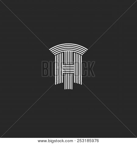 Capital Letters Th Logo Black And White Overlapping Thin Lines Monogram, Together Two Letters T And 