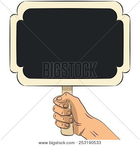 Man's Hand Holding Wooden Chalkboard.