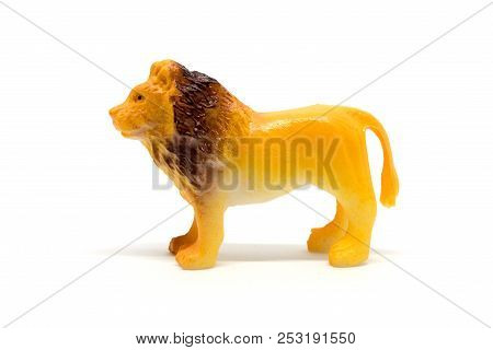 Lion Model Isolated On White Background, Animal Toys Plastic