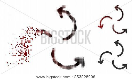 Vector Cyclone Arrows Icon In Dispersed, Dotted Halftone And Undamaged Solid Versions. Disappearing 