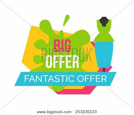 Big Premium Offer For Female Clothes Emblem. Convenient Price Women Clothing Logo With Dummy. Fantas