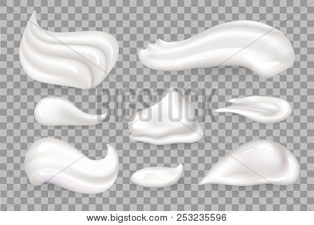 Cream Mousse Collection Of Tasty Whipped Product On Milk Base, Vanilla Foam Shaped Differently Vecto