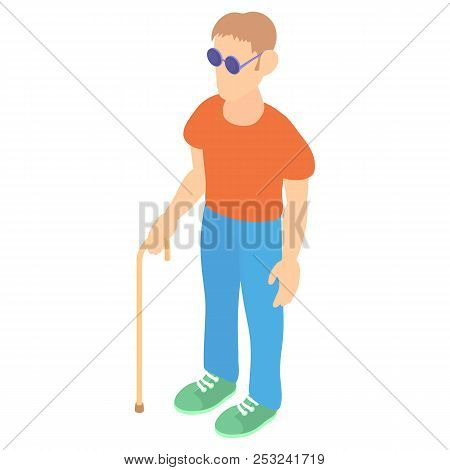 Blind Man With A Cane Icon In Cartoon Style On A White Background