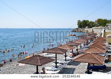 Novorossiysk, Russia - August 06, 2018: Shirokaya Balka Sea Beach Near The City Of Novorossiysk. Inf