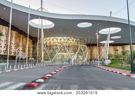 Marrakech, Morocco - June 6, 2018: The Facade Of International Marrakesh Menara Airport.