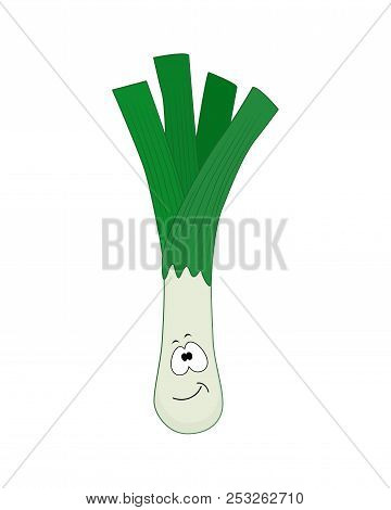 Cute Cartoonl Leek Vector Illustration Isolated On White Backgro