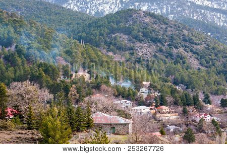 Mountain Village Of Prodromos At Troodos Mountain Range In Cyprus