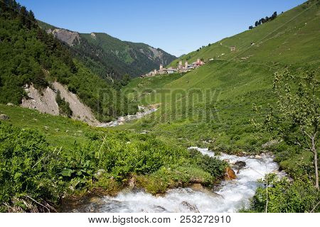 Adishi Village In Caucasus Mountains In Georgia