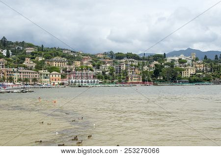 Santa Margherite Ligure, Italy - July 12, 2018: View Of The Shore At Santa Margherita Ligure.