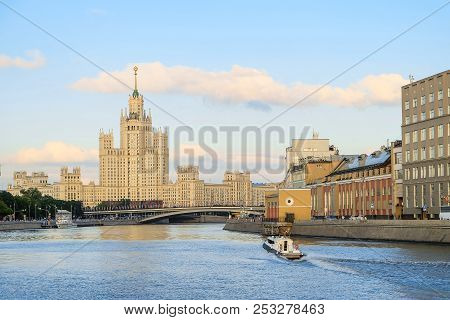 Raushskaya Embankment Of Moscow River. View Towards Stalinist Residential Skyscraper 1938-1952 Years