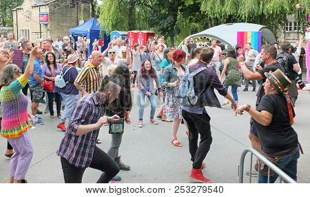 Hebden Bridge, West Yorkshire, England - August 11 2018: People Dancing At The Happy Valley Pride Ev