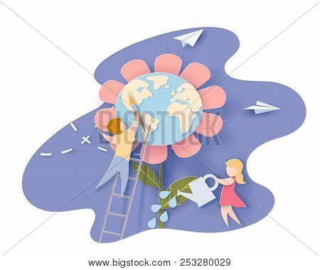 Children Caring For The Earth Flower Blue Sky