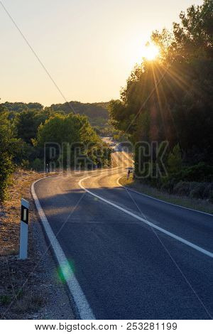 Winding Road At Sunset On Croatian Island Solta