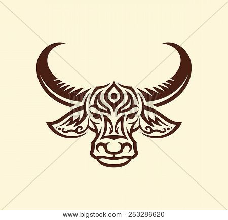 Water Buffalo Head Mascot Silhouette With Tracery
