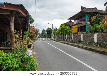 Sumatra, Indonesia - January 22, 2017: View Of Houses Of Village Tuktuk On Island Samosir, Lake Toba