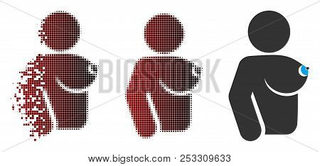 Vector Nude Female Icon In Sparkle, Pixelated Halftone And Undamaged Whole Variants. Disintegration 