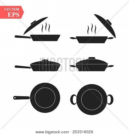 Frying Pans. Set Of Pan Icon. Simple Filled Pan Vector Icon. On White Background. Eps10