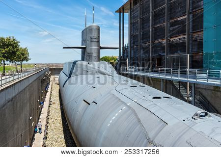 Cherbourg-octeville, France - May 22, 2017: Nuclear Submarine Le Redoutable Of French Navy In The 