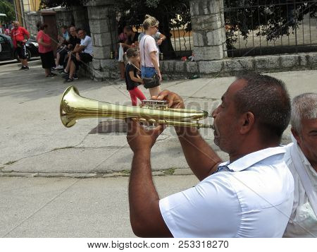 Guca, Serbia, August 11, 2018. 57th Trumpet Festival In Guca. Worldwide Known Music Festival In Serb