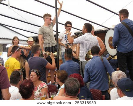 Guca, Serbia, August 11, 2018. 57th Trumpet Festival In Guca. Worldwide Known Music Festival In Serb