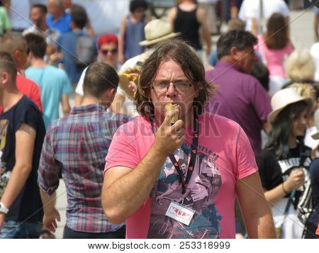 Guca, Serbia, August 11, 2018. 57th Trumpet Festival In Guca. Worldwide Known Music Festival In Serb