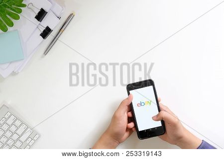 Chiang Mai,thailand - July 19, 2018 :huawei P10 Opening Ebay Application,ebay An Online Auction And 