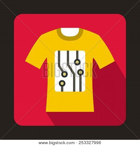 Electronic T-shirt Icon In Flat Style With Long Shadow. Technology And Test Symbol