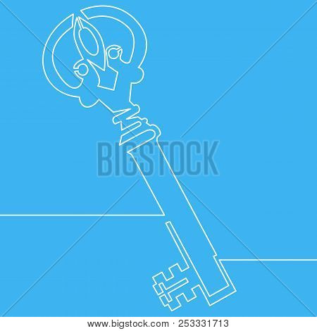 One Line Drawing Of Isolated Vector Object Key Vector Illustration Isolated On Blue Background